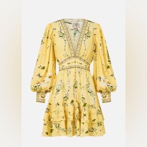 Camilla Floral Silk Yellow Dress